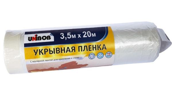 Пленка укрывная с малярной лентой 3,5х20 м, 10 мкм, прозрачная, Unibob