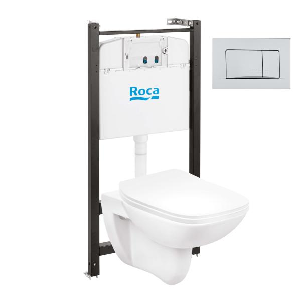 Комплект унитаз подвесной Roca Debba с инсталляцией, кнопкой и сиденьем с микролифтом, ZRU9307734