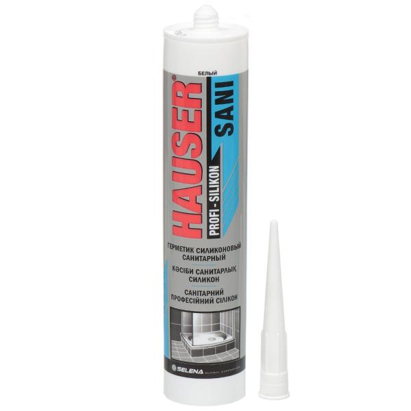 Герметик силиконовый санитарный Sani, водостойкий, белый, 260мл, Hauser