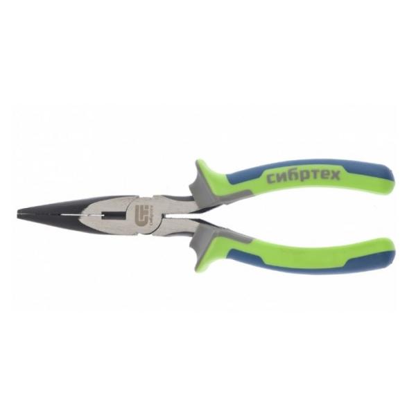 Длинногубцы прямые, 180мм, двухкомпонентная рукоятка (17105) (Сибртех)