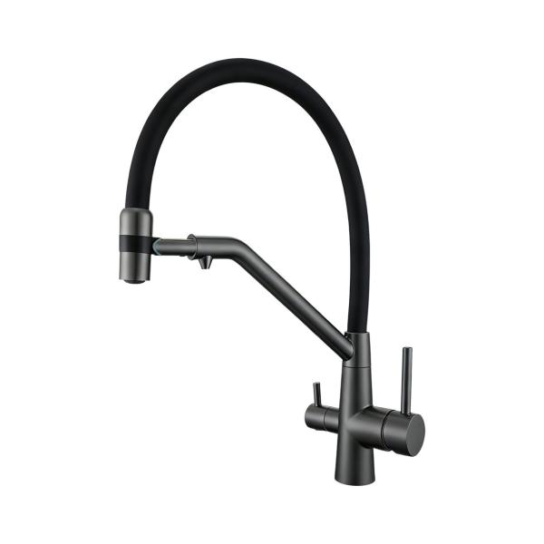 Смеситель для кухни Avrora Kitchen под фильтр, гибкий излив, AV9009GM, оружейная сталь