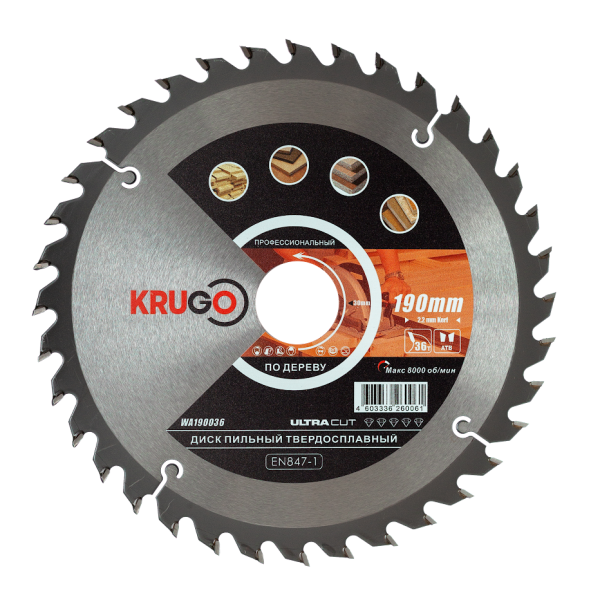 Диск пильный по дереву 190x30 мм 36 зубьев, Krugo