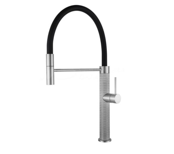Смеситель для кухни Avrora Kitchen Premier, гибкий излив AV9010BN, брашированный никель, черный излив
