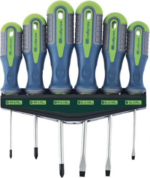 Набор отверток, CrV, трехкомпонент рукоятка, 6 предметов (13374) (Сибртех)