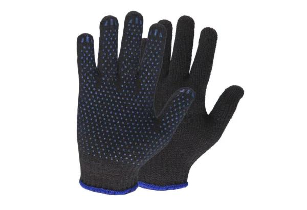 Перчатки ХБ с ПВХ Люкс 6 нит. 10 класс, точка, черные, Золотая перчатка