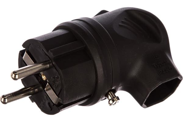 Вилка 2Р+Е угловая каучуковая 16А IP 44 черная ИЭК (221318)