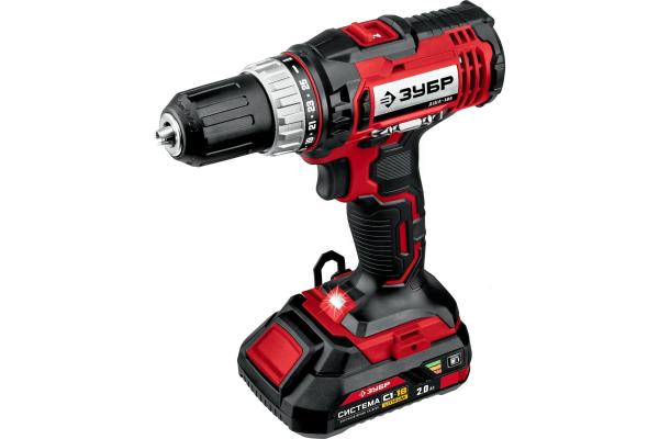 Дрель-шуруповерт ЗУБР ДШЛ-185-22, 18 В, Li-Ion, 0-400/0-1400 об/мин, 2 АКБ, ЗУ, кейс
