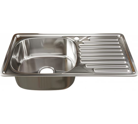 Мойка кухонная Mixline прямоугольная 76x42 см, крыло справа, нерж. сталь, глянцевая, 530529