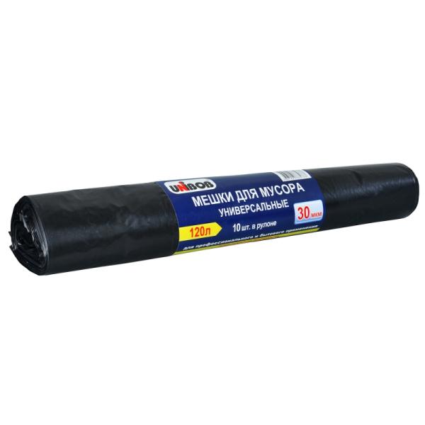 Мешки для мусора 120 л, ПВД, 30 мкм, 70х110 см, 10шт, черные, Unibob