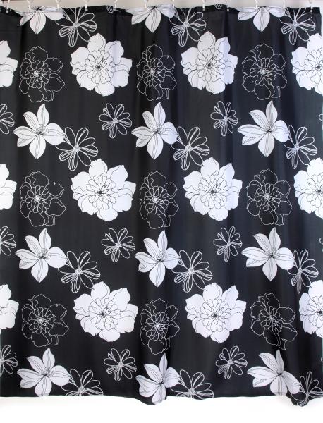 Штора для ванной комнаты Zalel YQL 01449 180x200 см полиэстер, черная, цветы