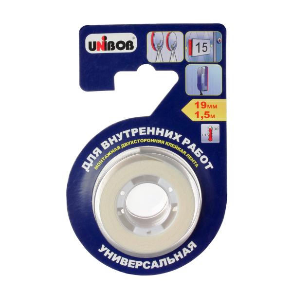 Двухсторонняя клейкая лента на вспененной основе Unibob, 19 мм x 1,5 м