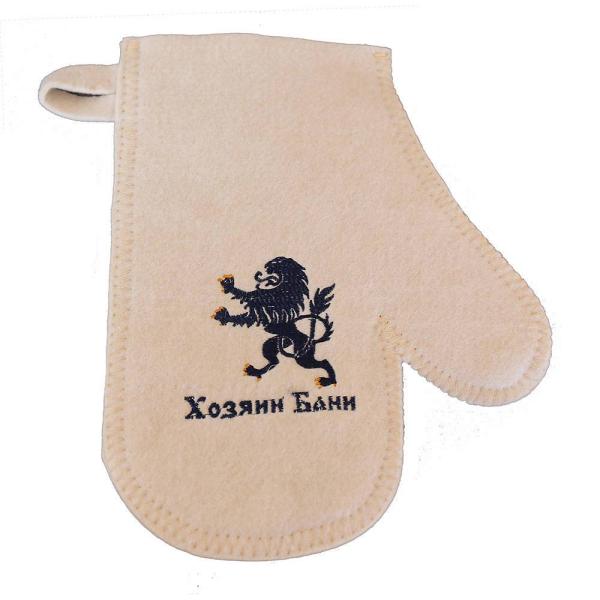Рукавица для бани белая "Хозяин бани"