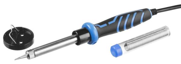 Паяльник в наборе ЗУБР, 60Вт,220 В, конус, двухкомпонентная рукоятка, припой, заземление (55402-60)