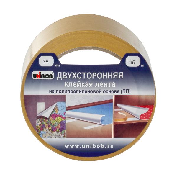 Двухсторонняя клейкая лента полипропиленовая Unibob, 38 мм x 25 м