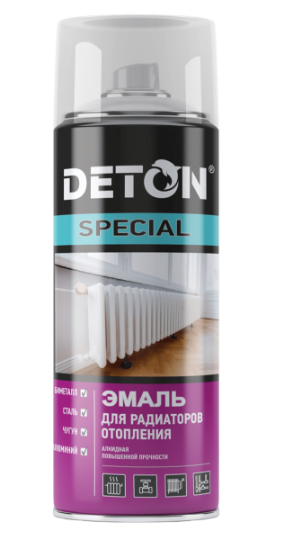 Эмаль алкидная для радиаторов отопления Special белая, 520 мл, аэрозольная, Deton