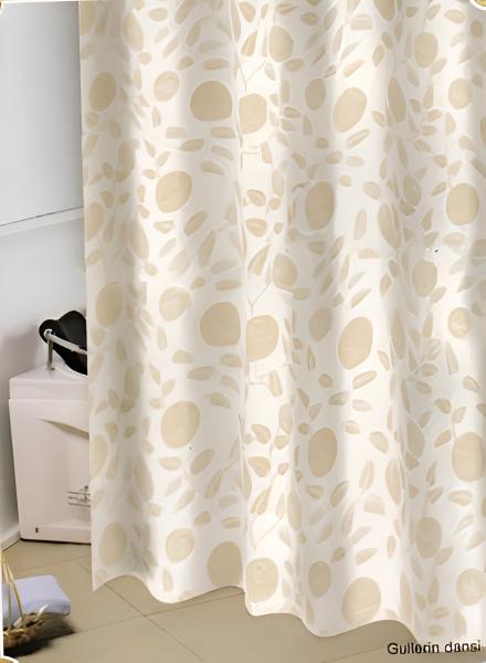 Штора для ванной комнаты Zalel 180x200 см полиэстер, бежевая, круги