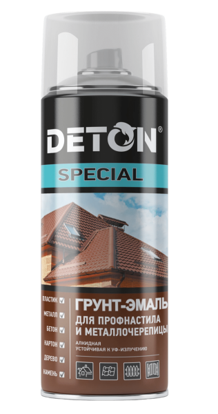 Грунт-эмаль аэроз. алкидная д/металлочер. Deton Special мышино-сер. 520мл RAL 7005