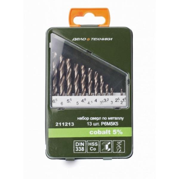 Набор сверл по металлу 1,5-6,5 мм Р6М5К5, цилиндрический хвостовик, Дело Техники