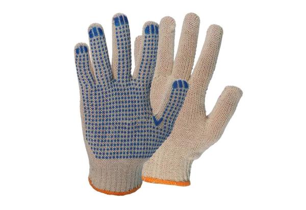 Перчатки ХБ с ПВХ 3 нит. 10 класс, точка, белые, Золотая перчатка