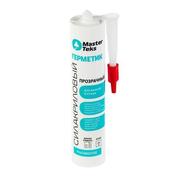 Герметик силиконакриловый для ванной и кухни Profimaster, водостойкий, прозрачный, 290мл, Masterteks
