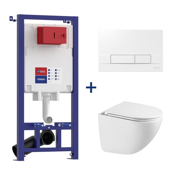 Комплект инсталляции Lemark Peneda с унитазом Glazer, кнопкой Bit белый глянец и сиденьем с микролифтом