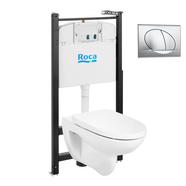 Комплект унитаз подвесной Roca Debba Round с инсталляцией, кнопкой и сиденьем с микролифтом, ZRU9307735