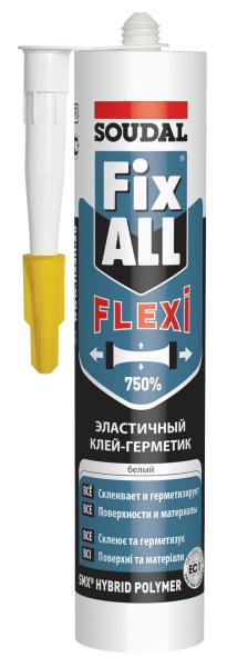 Клей-герметик силиконовый универсальный Fix All Flexi, белый, 290мл, Soudal