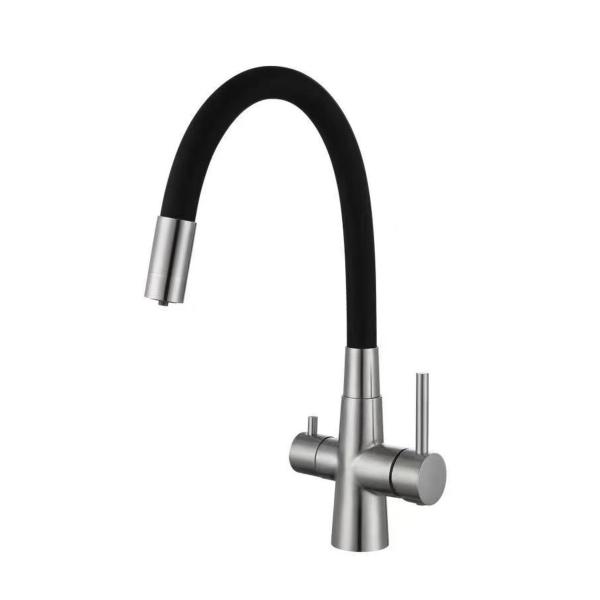 Смеситель для кухни Avrora Kitchen под фильтр, гибкий излив, AV9008S, черный