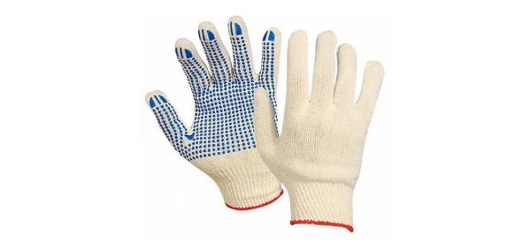 Перчатки ХБ с ПВХ 6 нит. 10 класс, точка, белые, Золотая перчатка