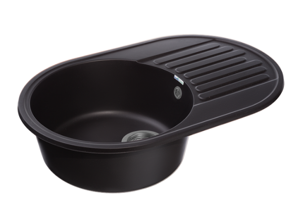 Мойка кухонная GranFest Quarz 18 овальная 73,7x47,8 см, искусст. камень, черный, 18