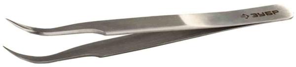 Пинцет для электроники и точной механики 110мм , ЗУБР , нерж. сталь, антимагнит, изогнутый, заостренные губки, 22211-3-110