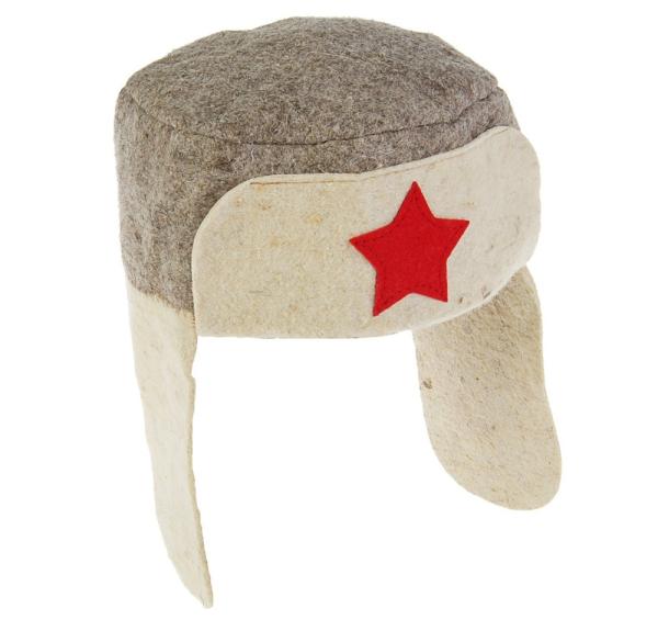 Шапка для бани "Ушанка" с вышивкой (полушерсть)