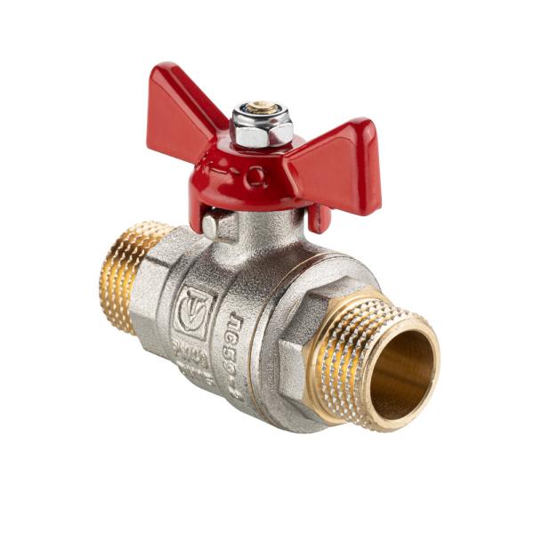 Кран шаровой для воды 1/2" нар.-нар. ручка-бабочка Valtec латунь никелированная