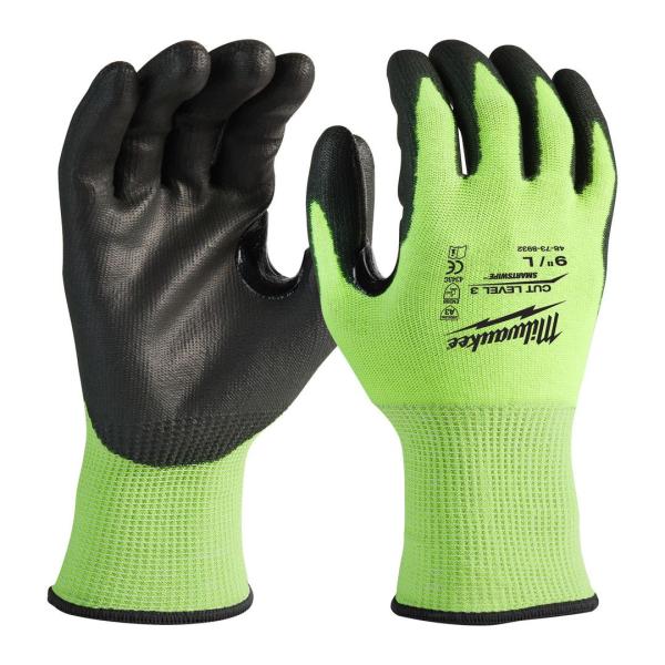 Перчатки защитные Hi-Vis Cut level 3/C, х/б, 7/S, полиуретановое покрытие, Milwaukee