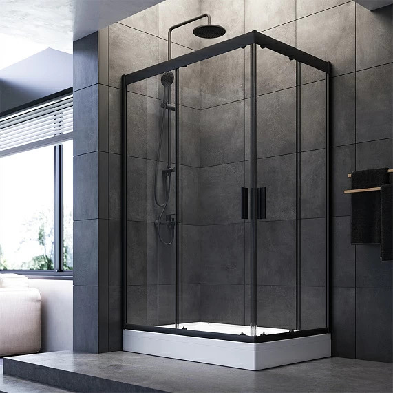 Ограждение душевое Gem прямоугольное 120х80,прозрачное стекло (без поддона), черный матовый профиль, W90G-404-120280-BT