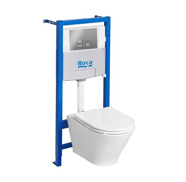 Комплект унитаз подвесной Roca Gap Roud с инсталляцией One, с кнопкой Nova и сиденьем soft-close