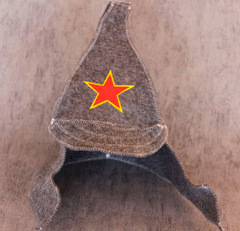 Шапка для бани Модельная БУДЕНОВКА серая, красная звезда