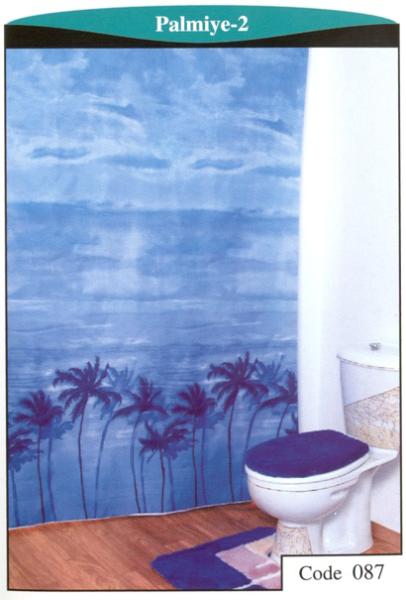 Штора для ванной комнаты Zalel YQL 01347 180x200 см полиэстер, синяя, пальмы