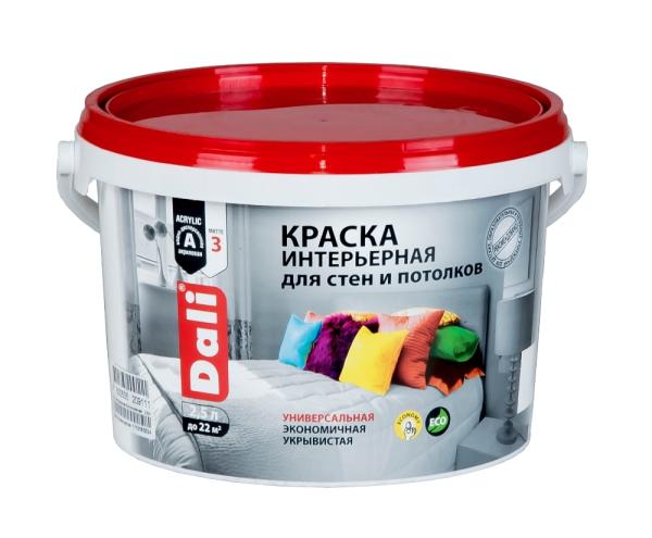 Краска акриловая интерьерная для стен и потолков белая, 2,5 л, Dali