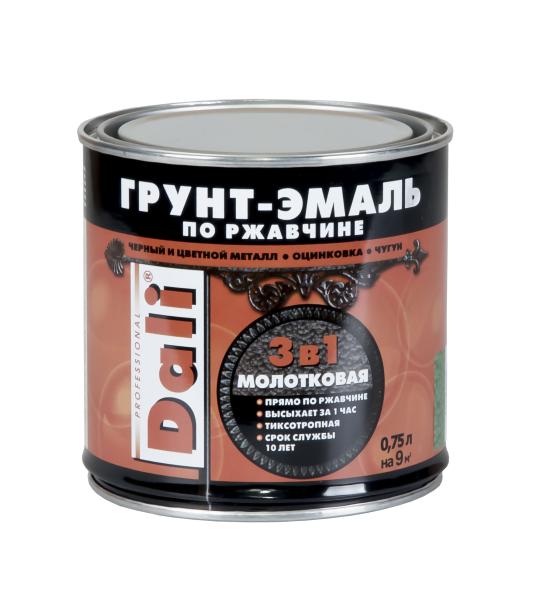 Грунт-эмаль по ржавчине 3в1 молотковая черная 0,75л DALI