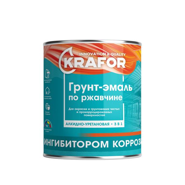 Грунт-эмаль алкидная по ржавчине 3 в 1 серая, 1 кг, Krafor