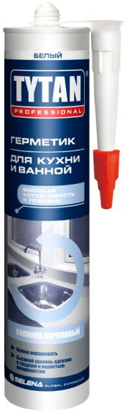 Герметик силиконакриловый для кухни и ванной, белый, 280мл, Tytan Professional