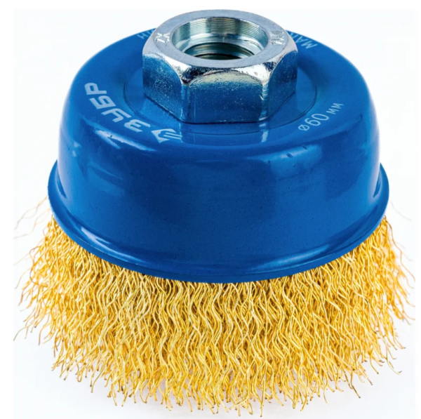 Щетка чашечная для УШМ, 60мм, витая латунированная стальная проволока 0,3мм, ЗУБР