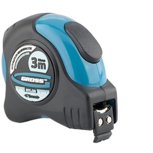 Рулетка Schlagfest, 3мх19мм, магн. обрез зацеп, двухсторон. шкала, нейл. покрытие, автомат(31111) (GROSS)