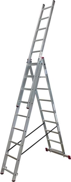 Лестница трехсекционная с допфункцией Krause Corda, 3x9 ступеней, рабочая нагрузка 150 кг, 013392