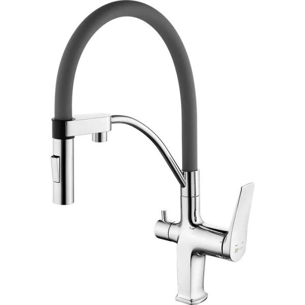 Смеситель для кухни Lemark Comfort под фильтр, гибкий излив LM3074C-Gray серый