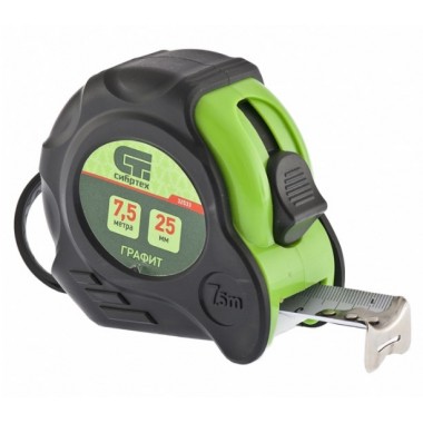 Рулетка Графит7,5мх25мм, обрезинен. корпус, амортизатор (32533) (Сибртех)