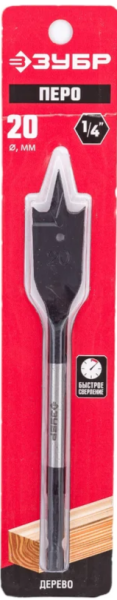 Сверло по дереву перовое 20x152 мм, шестигранный хвостовик, Зубр