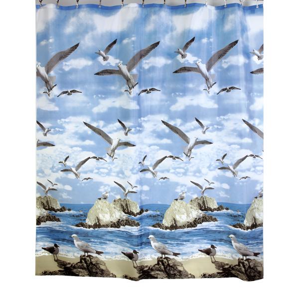Штора для ванной комнаты Zalel 135 180x200 см полиэстер, синяя, птицы