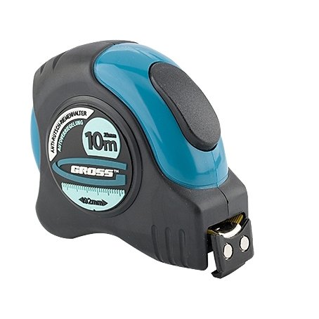 Рулетка Schlagfest, 10мх25мм, магн. обрез зацеп, двухсторон. шкала, нейл. покрытие, автомат(31115) (GROSS)